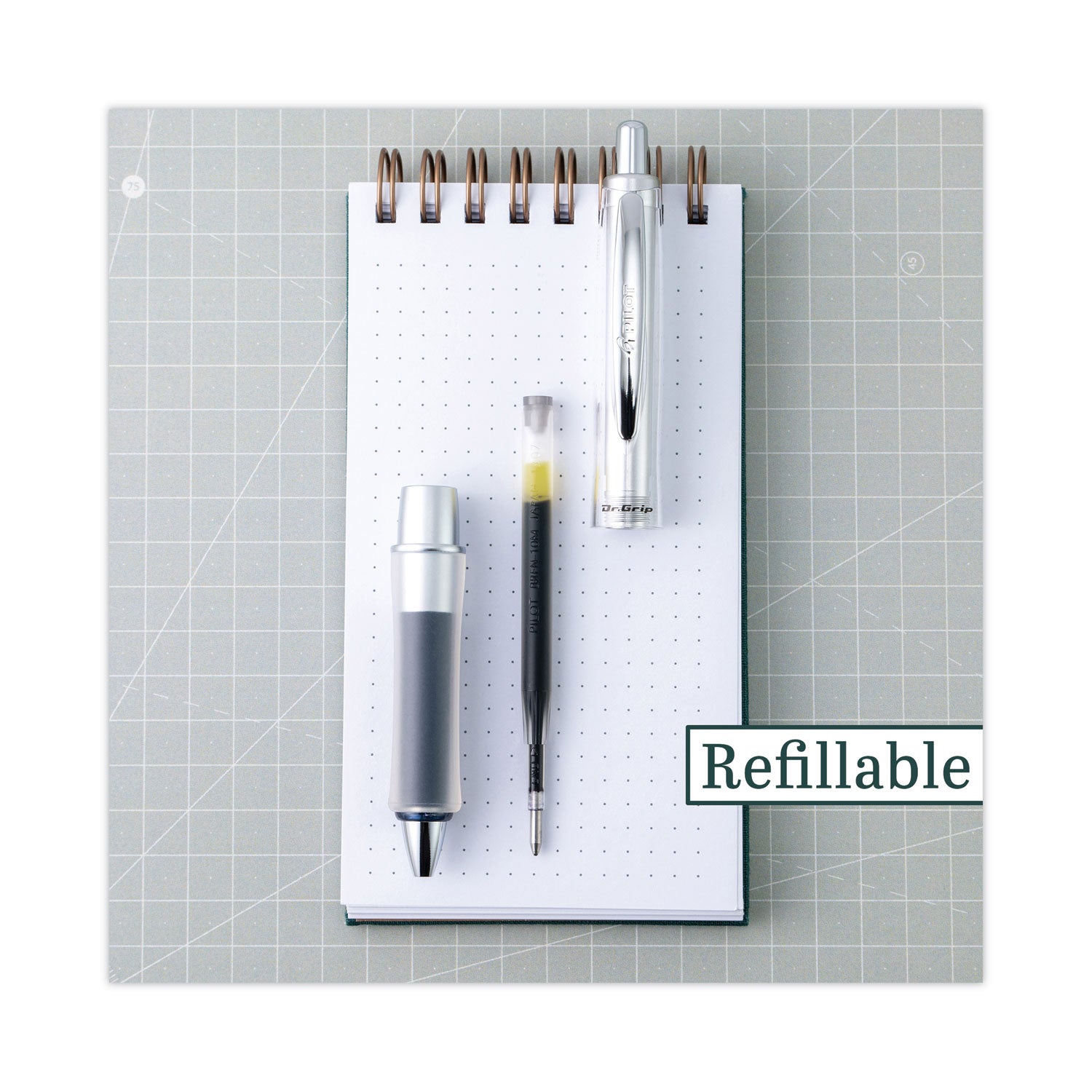 Refill for Pilot Dr. Grip Center of Gravity Ballpoint Pens, Medium Conical Tip, Black Ink, 2/Pack