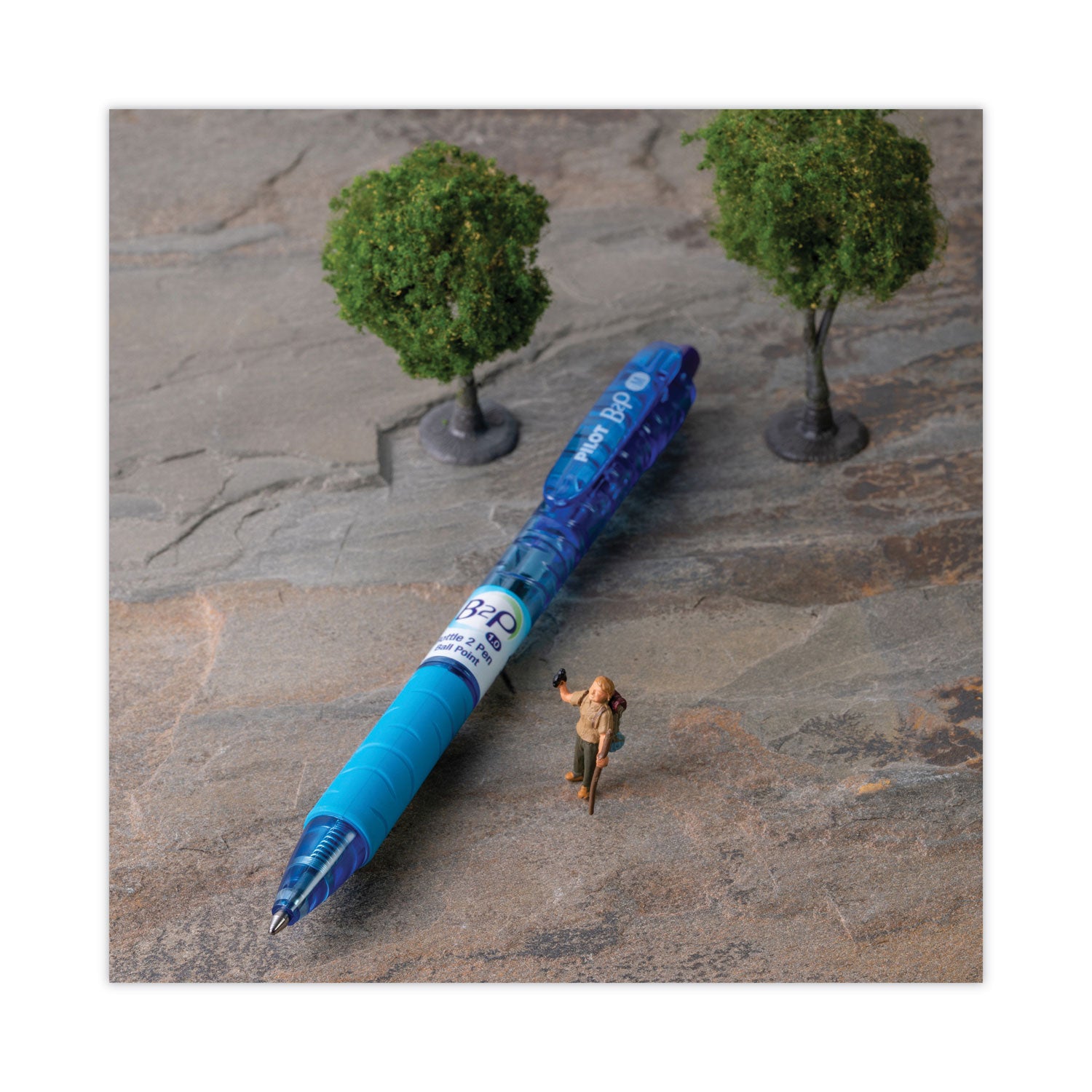 B2P Bottle-2-Pen Recycled Ballpoint Pen, Retractable, Fine 0.7 mm, Black Ink, Translucent Blue Barrel, Dozen - 