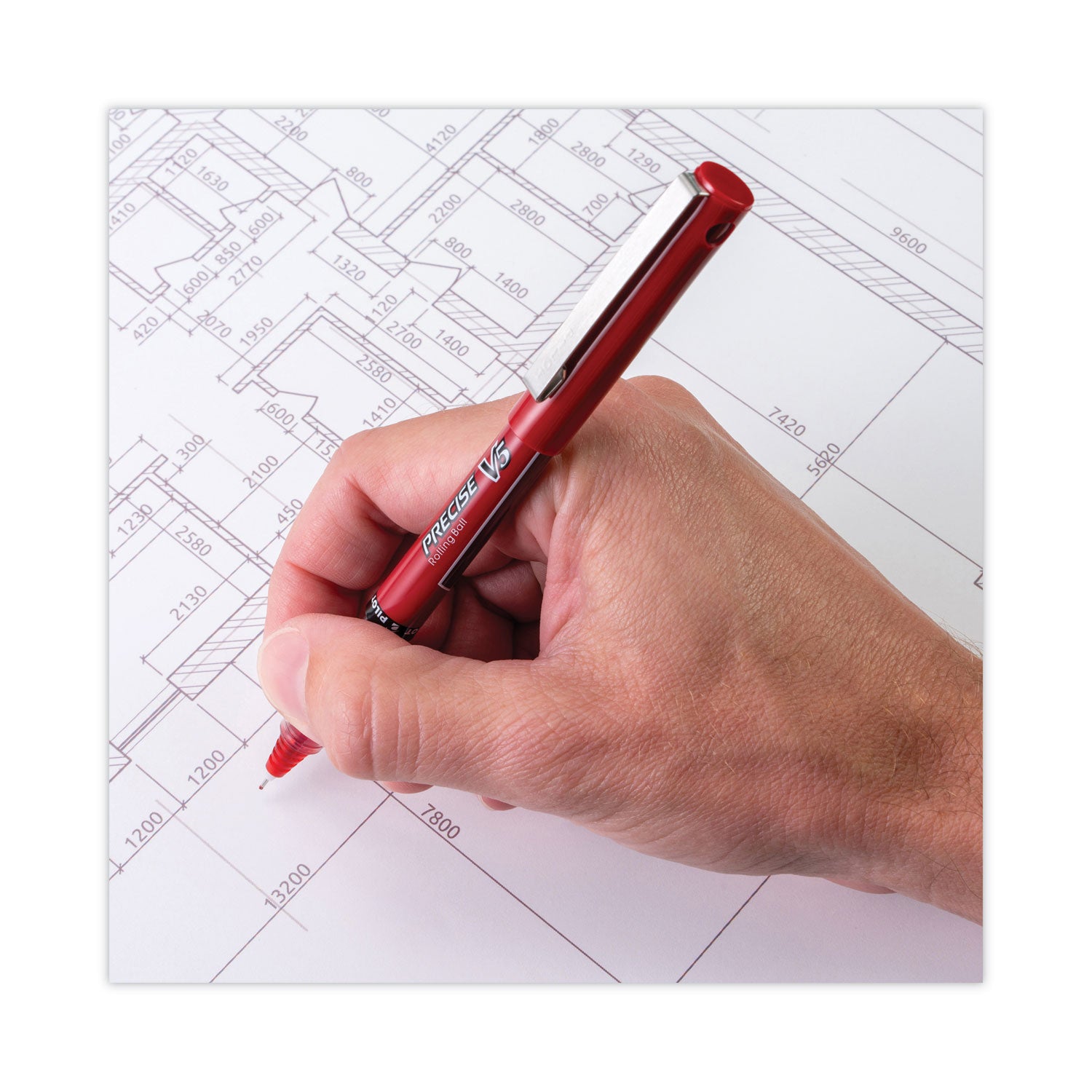 Precise V5 Roller Ball Pen, Stick, Extra-Fine 0.5 mm, Red Ink, Red/Clear Barrel, Dozen