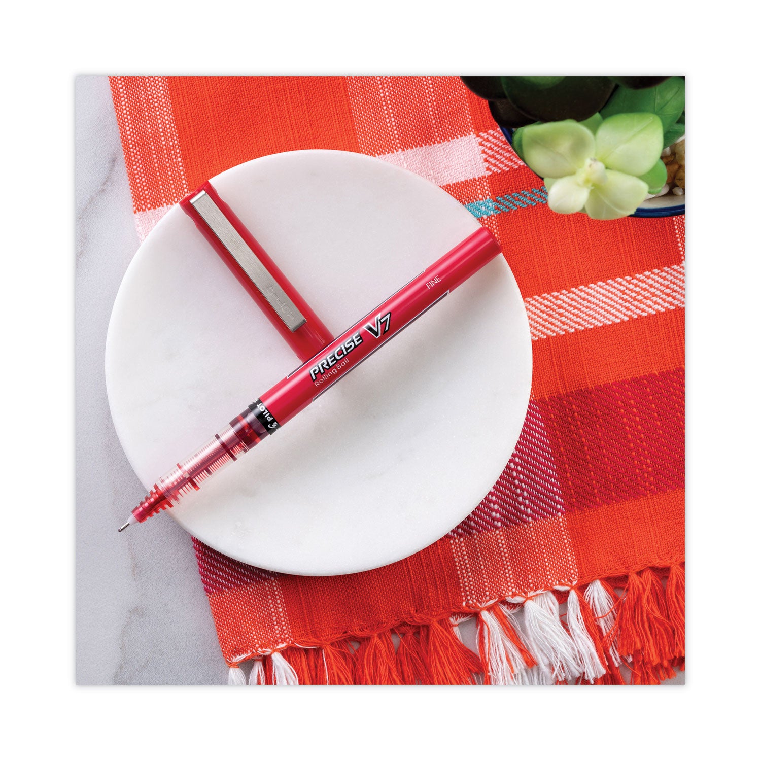 Precise V7 Roller Ball Pen, Stick, Fine 0.7 mm, Blue Ink, Blue/Clear Barrel, Dozen