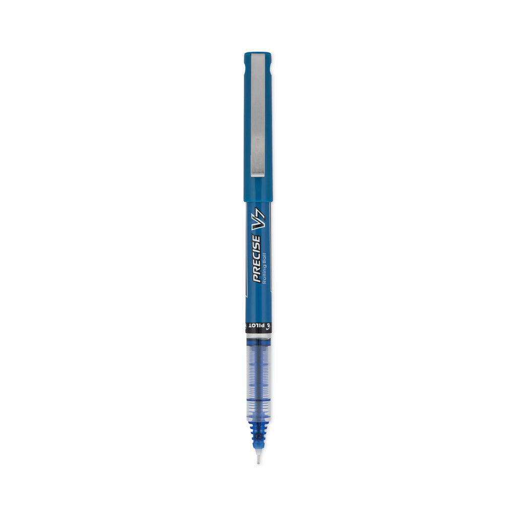 Precise V7 Roller Ball Pen, Stick, Fine 0.7 mm, Blue Ink, Blue/Clear Barrel, Dozen