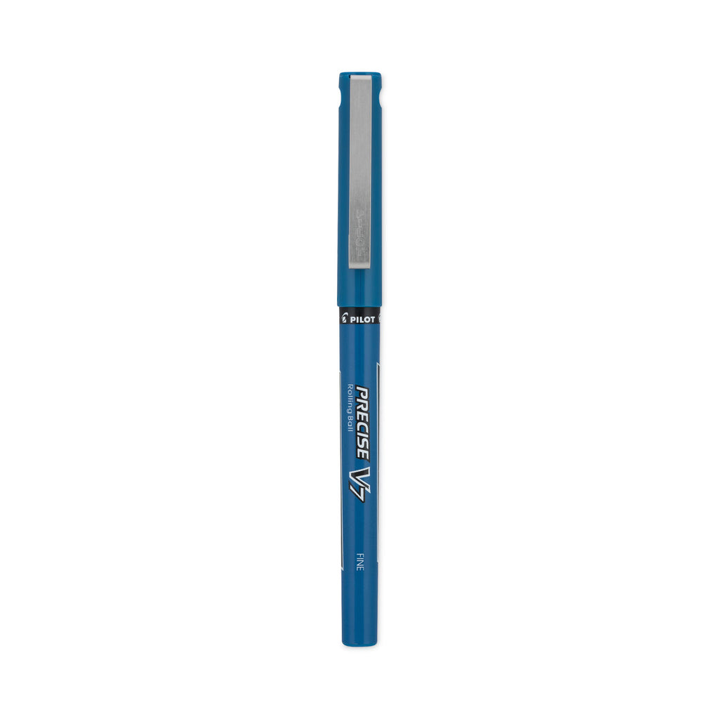 Precise V7 Roller Ball Pen, Stick, Fine 0.7 mm, Blue Ink, Blue/Clear Barrel, Dozen