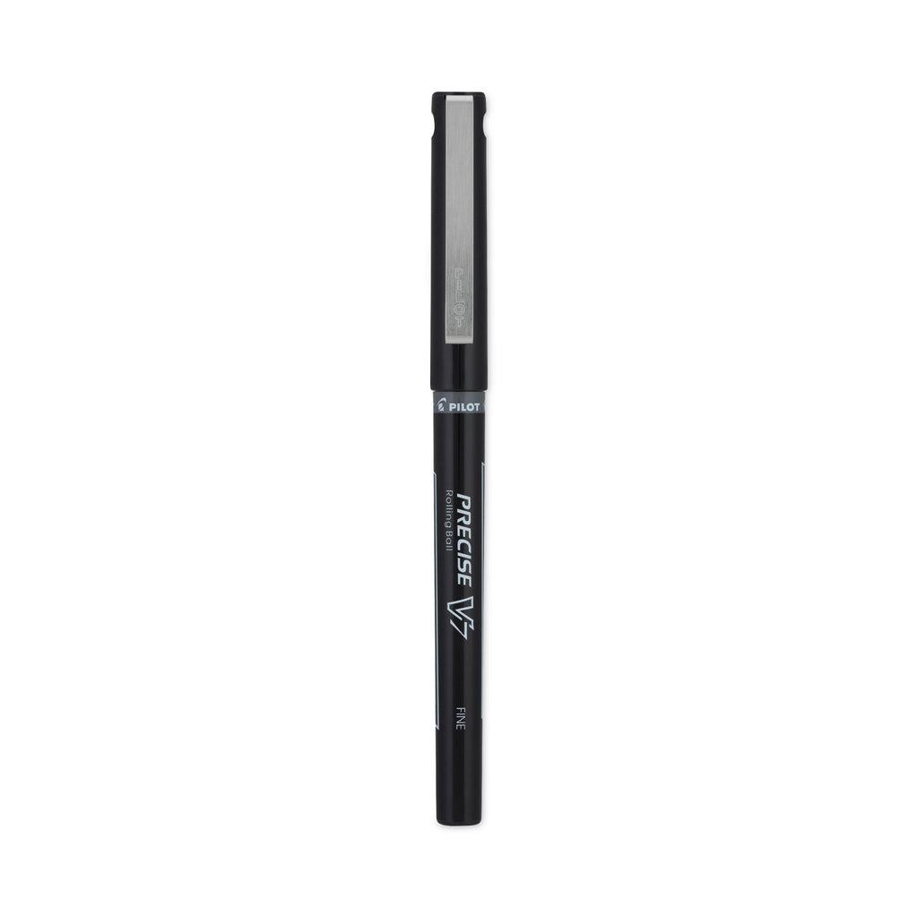 Precise V7 Roller Ball Pen, Stick, Fine 0.7 mm, Black Ink, Black/Clear Barrel, Dozen