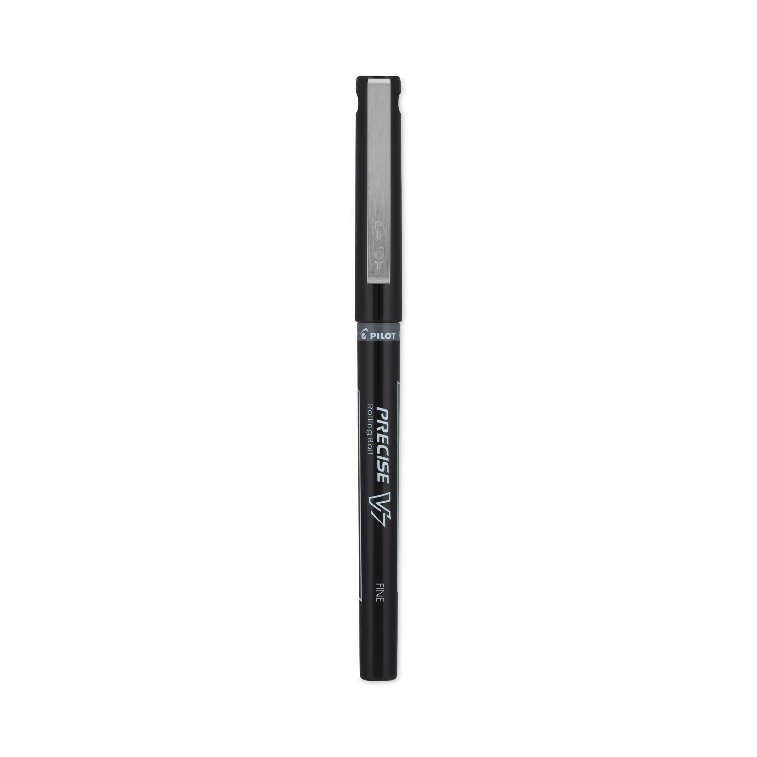 Precise V7 Roller Ball Pen, Stick, Fine 0.7 mm, Black Ink, Black/Clear Barrel, Dozen