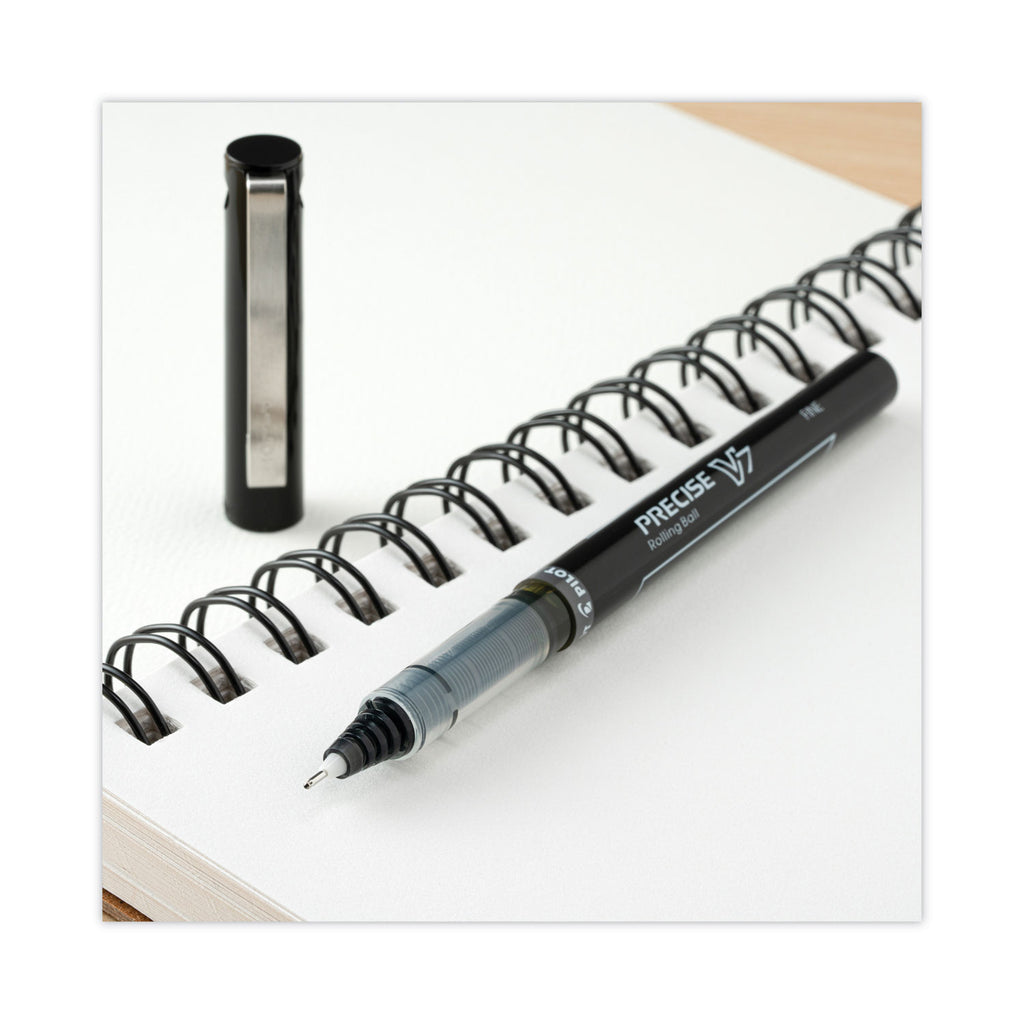 Precise V7 Roller Ball Pen, Stick, Fine 0.7 mm, Black Ink, Black/Clear Barrel, Dozen
