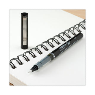 Precise V7 Roller Ball Pen, Stick, Fine 0.7 mm, Black Ink, Black/Clear Barrel, Dozen