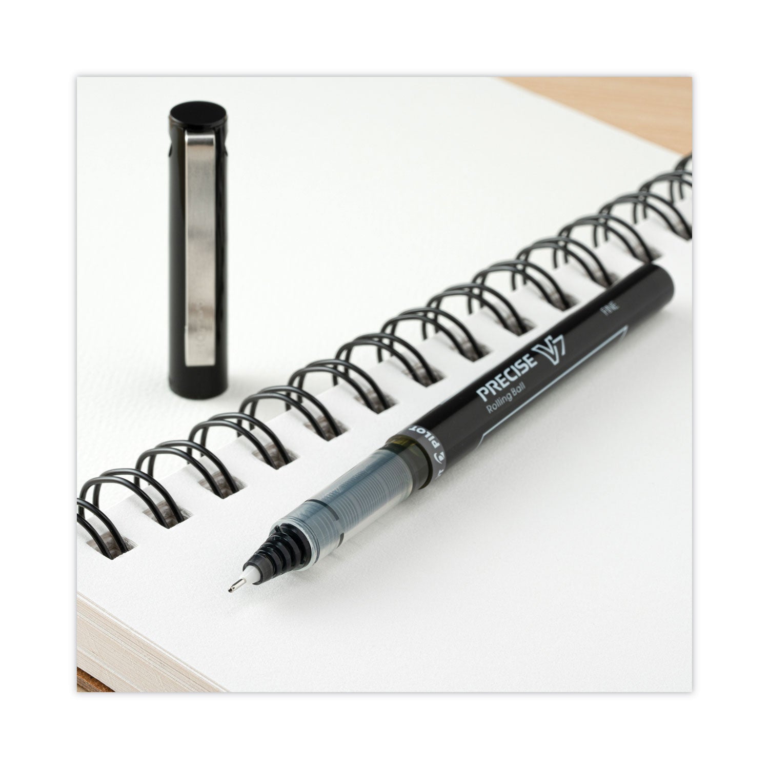 Precise V7 Roller Ball Pen, Stick, Fine 0.7 mm, Black Ink, Black/Clear Barrel, Dozen