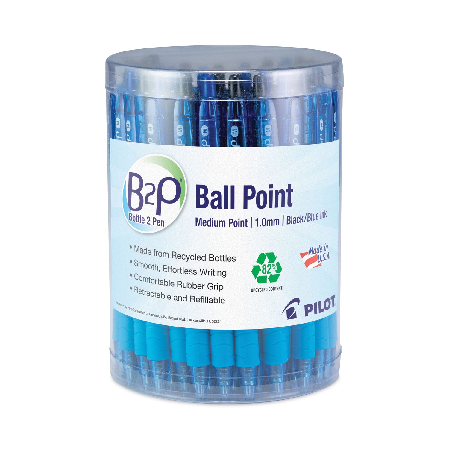 b2p-bottle-2-pen-recycled-ballpoint-pen-retractable-medium-1-mm-assorted-ink-colors-translucent-blue-barrel-36-pack_pil57050 - 1