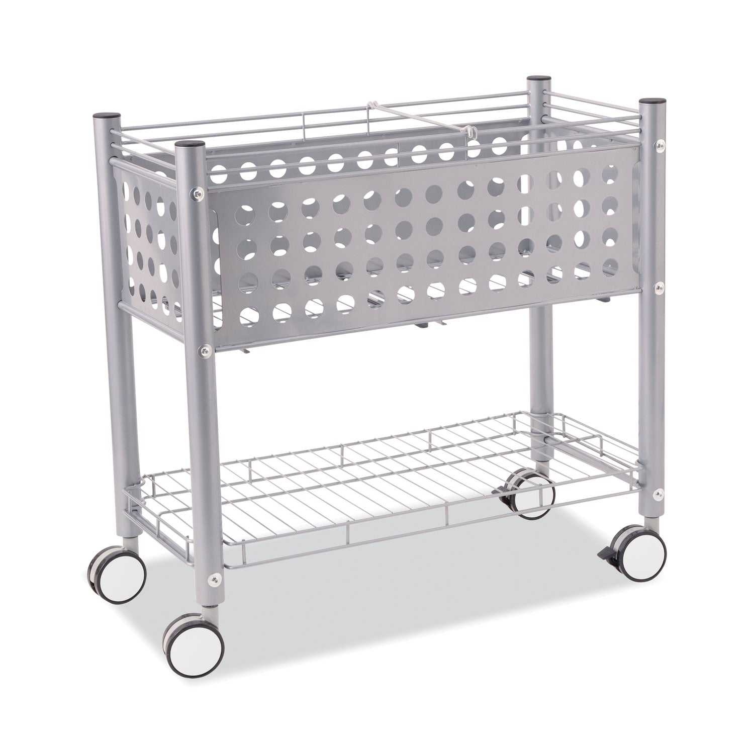 File Cart with Open Top, Metal, 1 Shelf, 2 Bins, 28.25" x 13.75" x 27.38", Matte Gray - 