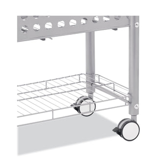 File Cart with Open Top, Metal, 1 Shelf, 2 Bins, 28.25" x 13.75" x 27.38", Matte Gray - 