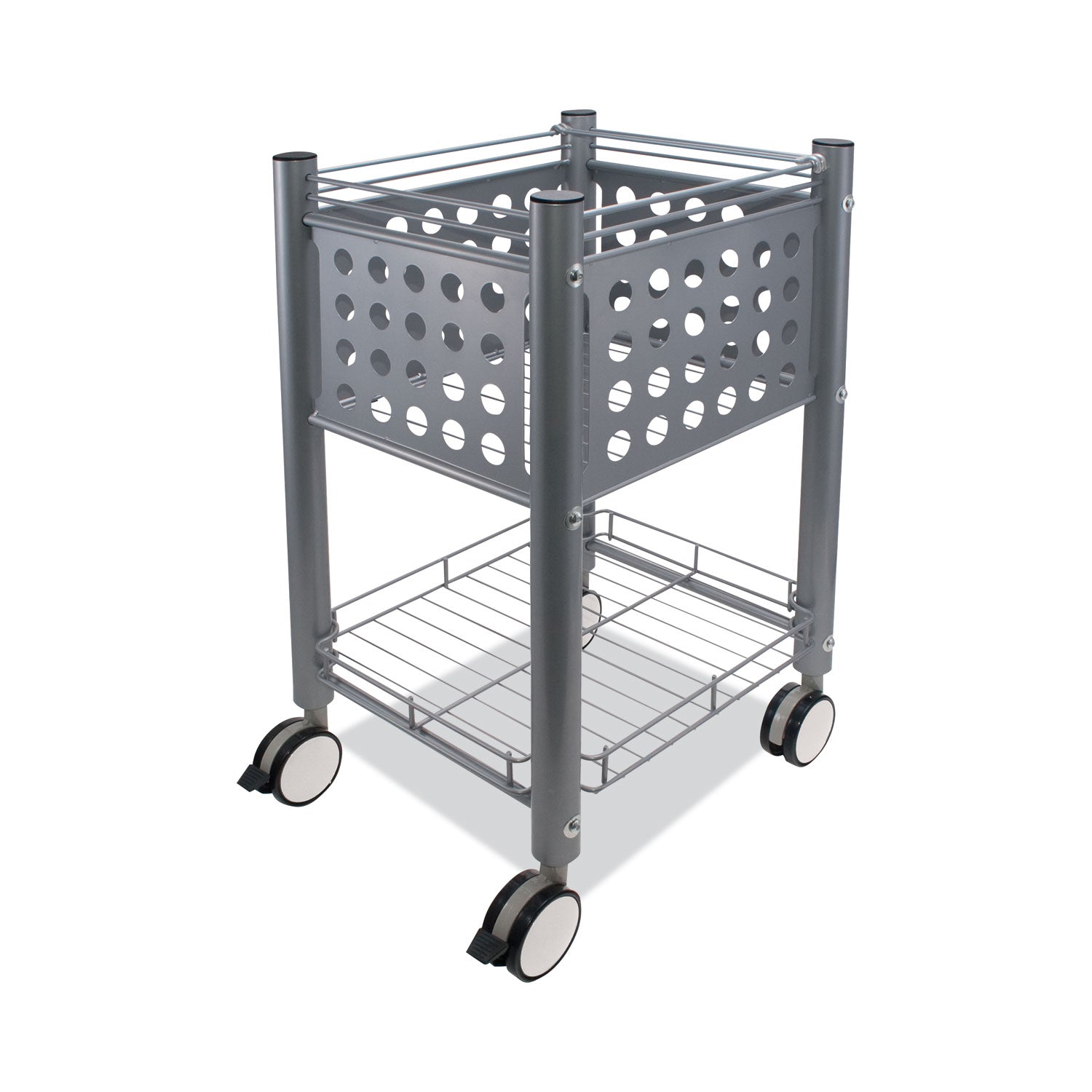 Sidekick File Cart, Metal, 1 Shelf, 1 Bin, 13.75" x 15.5" x 26.25", Matte Gray - 