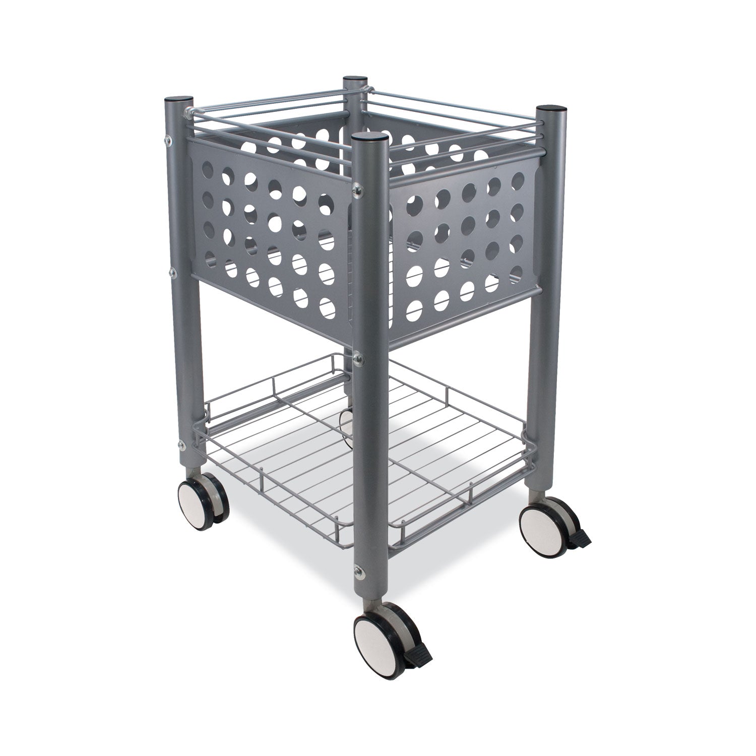 Sidekick File Cart, Metal, 1 Shelf, 1 Bin, 13.75" x 15.5" x 26.25", Matte Gray - 