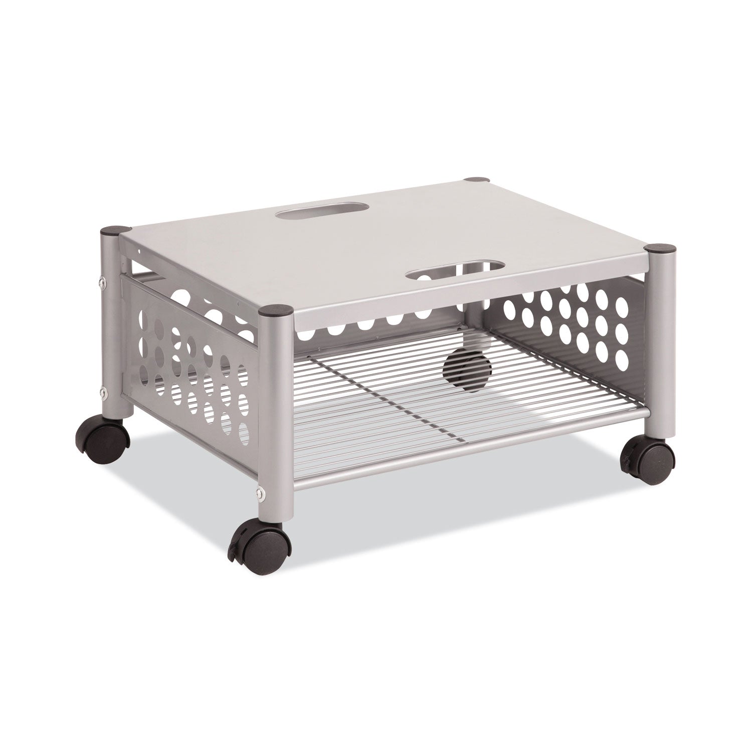 Underdesk Machine Stand, Metal, 2 Shelves, 90 lb Capacity, 21.5" x 17.88" x 11.5", Matte Gray