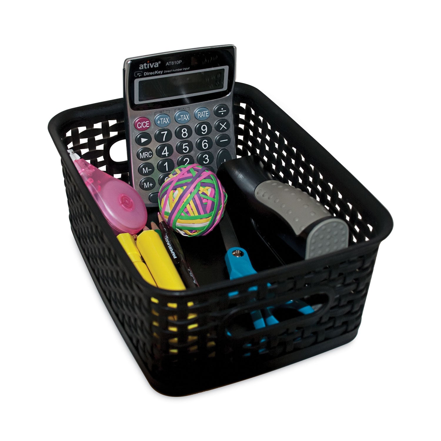 Plastic Weave Bin, Small, 10" x 7.5" x 4", Black