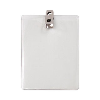 ID Badge Holders with Clip, Vertical, Clear 3.38" x 4.25" Holder, 3.13" x 3.75" Insert, 50/Pack