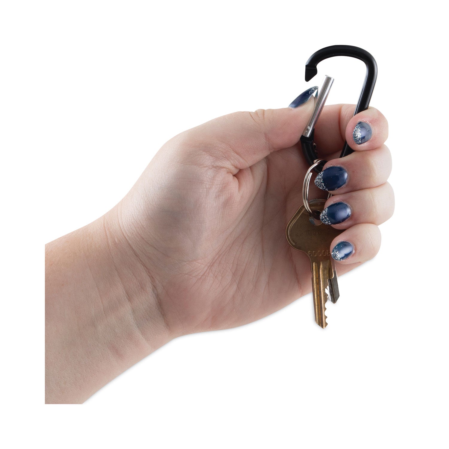 Carabiner Key Chains, (10) 1" x 2" Black Carabiners, (10) 1" dia Silver Key Rings, Aluminum