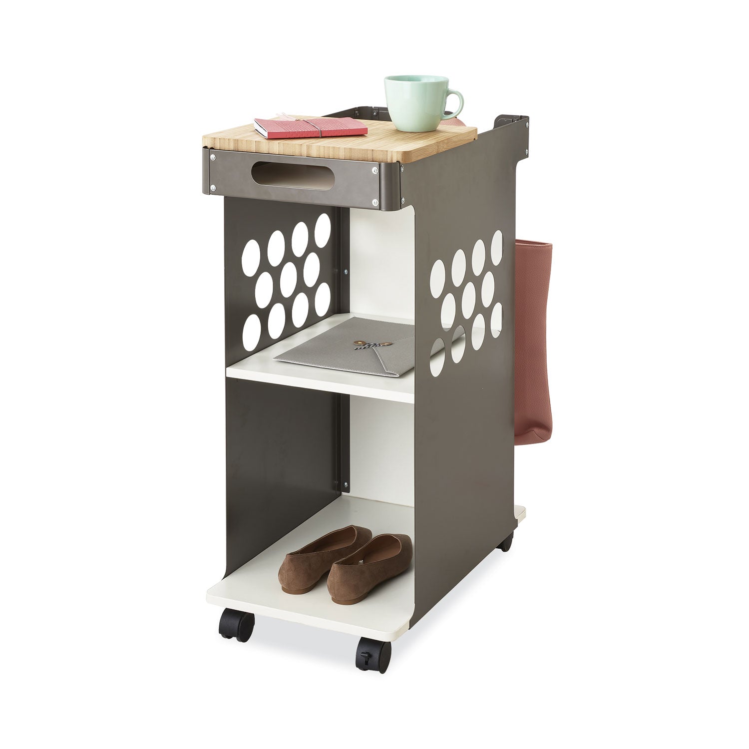 Mini Rolling Storage Cart, Metal, 3 Shelves, 1 Drawer, 200 lb Capacity, 29.75" x 15.75" x 16.5", White