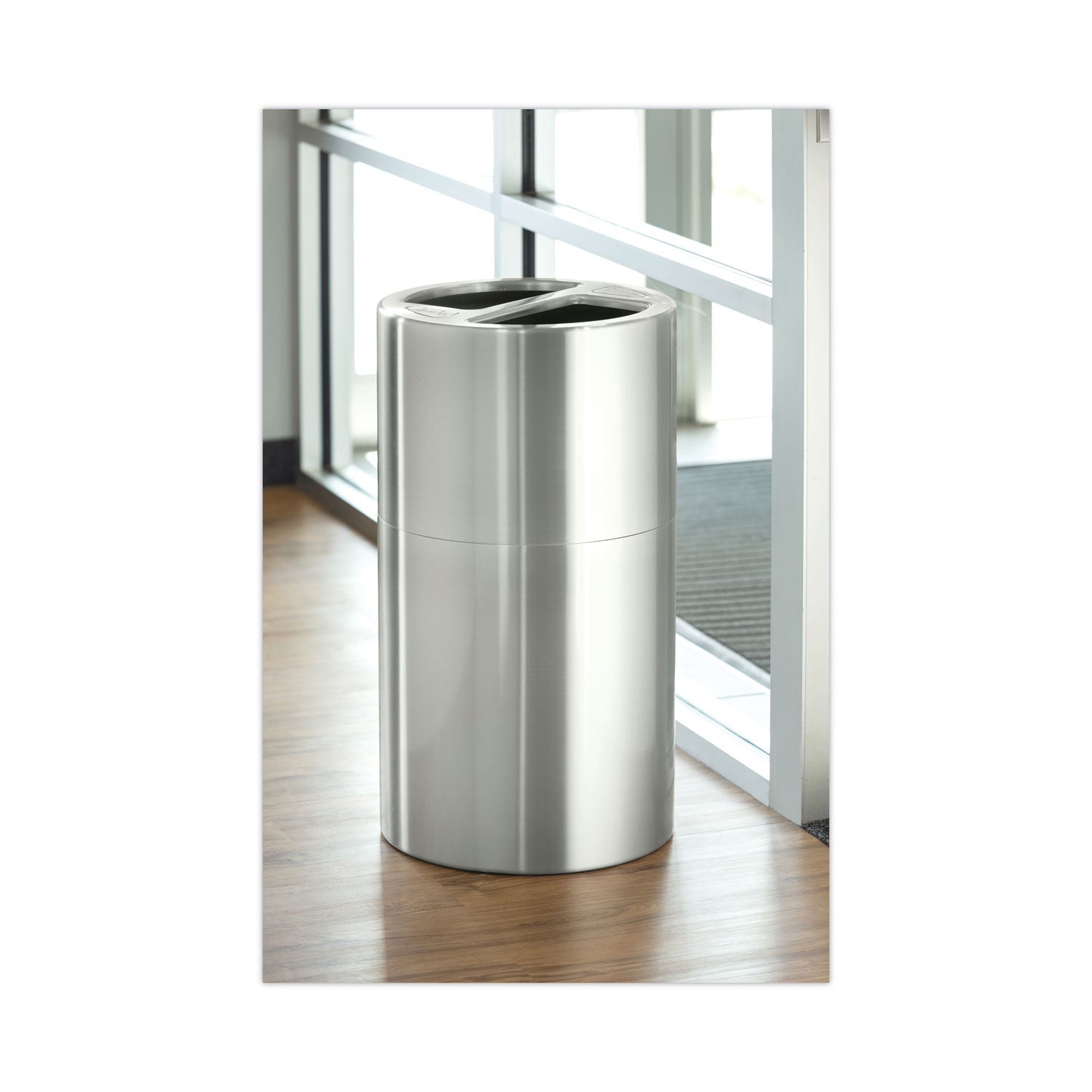 Safco Dual Recycling Receptacle - 30 gal Capacity - 32.5" Height x 17.5" Diameter - Aluminum - Stainless Steel - 1 Each