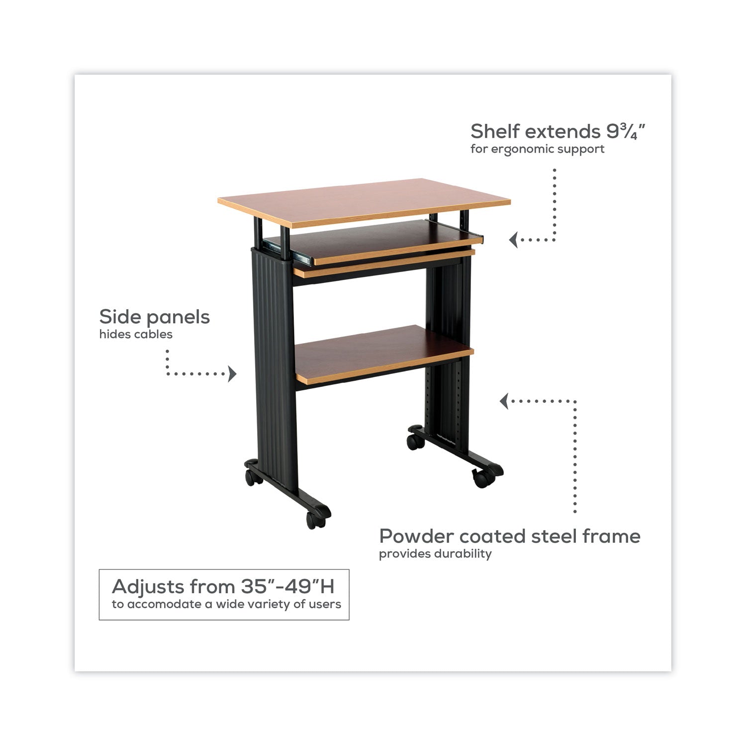 Safco Muv Stand-up Adjustable Height Desk - For - Table TopRectangle Top - Adjustable Height - 35" to 49" , 1" , 1" , 14" , 14" Adjustment - Assembly Required - Medium Oak - Steel, Polyvinyl Chloride (PVC) - 1 Each - 2