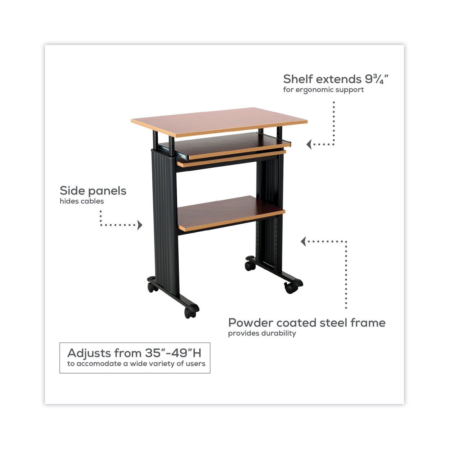 Muv Stand-Up Adjustable-Height Desk, 29.5" x 22" x 35" to 49", Gray - 