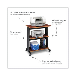 Muv Three Level Machine Cart/Printer Stand, Engineered Wood, 3 Shelves, 29.5" x 20" x 35", Cherry/Black - 