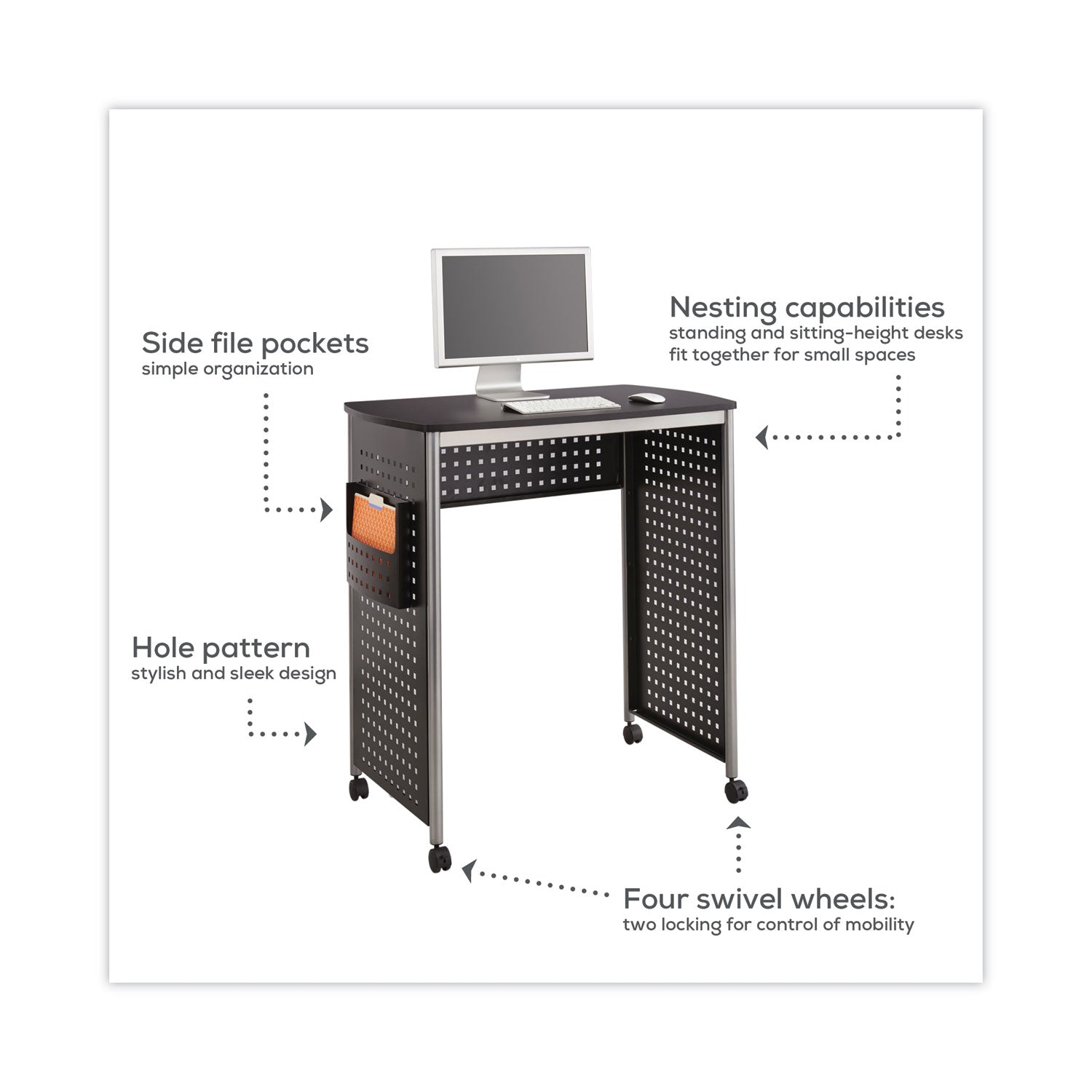 Scoot Stand-Up Desk, 39.5" x 23.25" x 41.75" to 42", Black