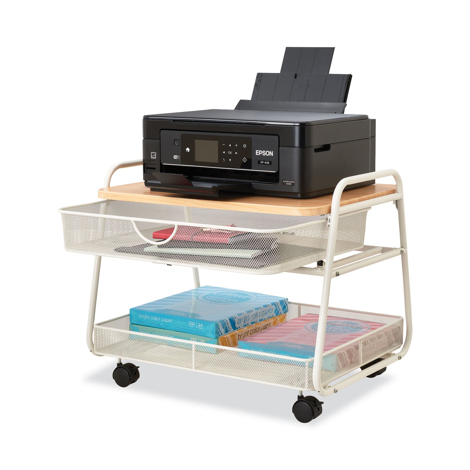 onyx-under-desk-machine-stand-metal-1-shelf-1-drawer-1-bin-100-lb-capacity-21-x-16-x-175-white_saf5208wh - 4
