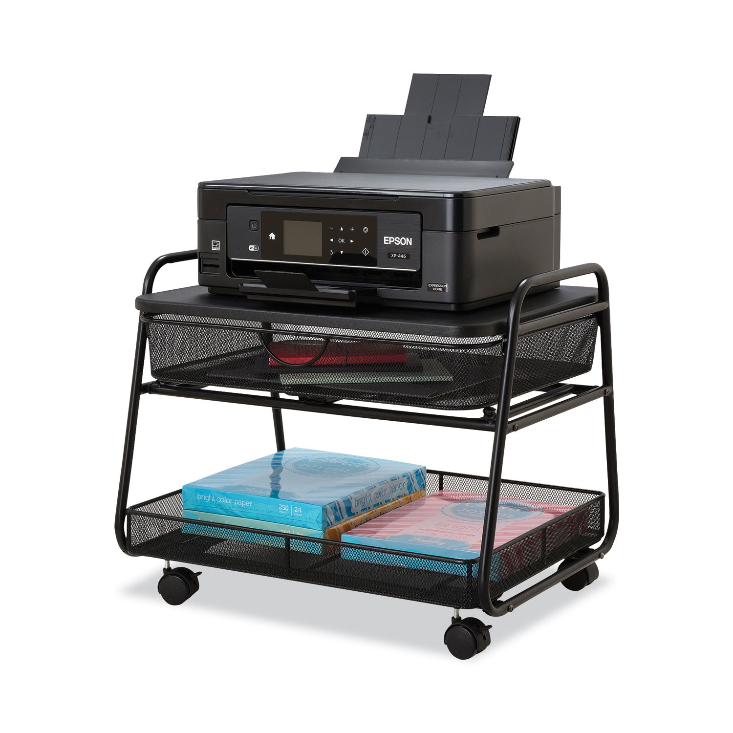 onyx-under-desk-machine-stand-metal-1-shelf-1-drawer-1-bin-100-lb-capacity-21-x-16-x-175-black_saf5208bl - 6