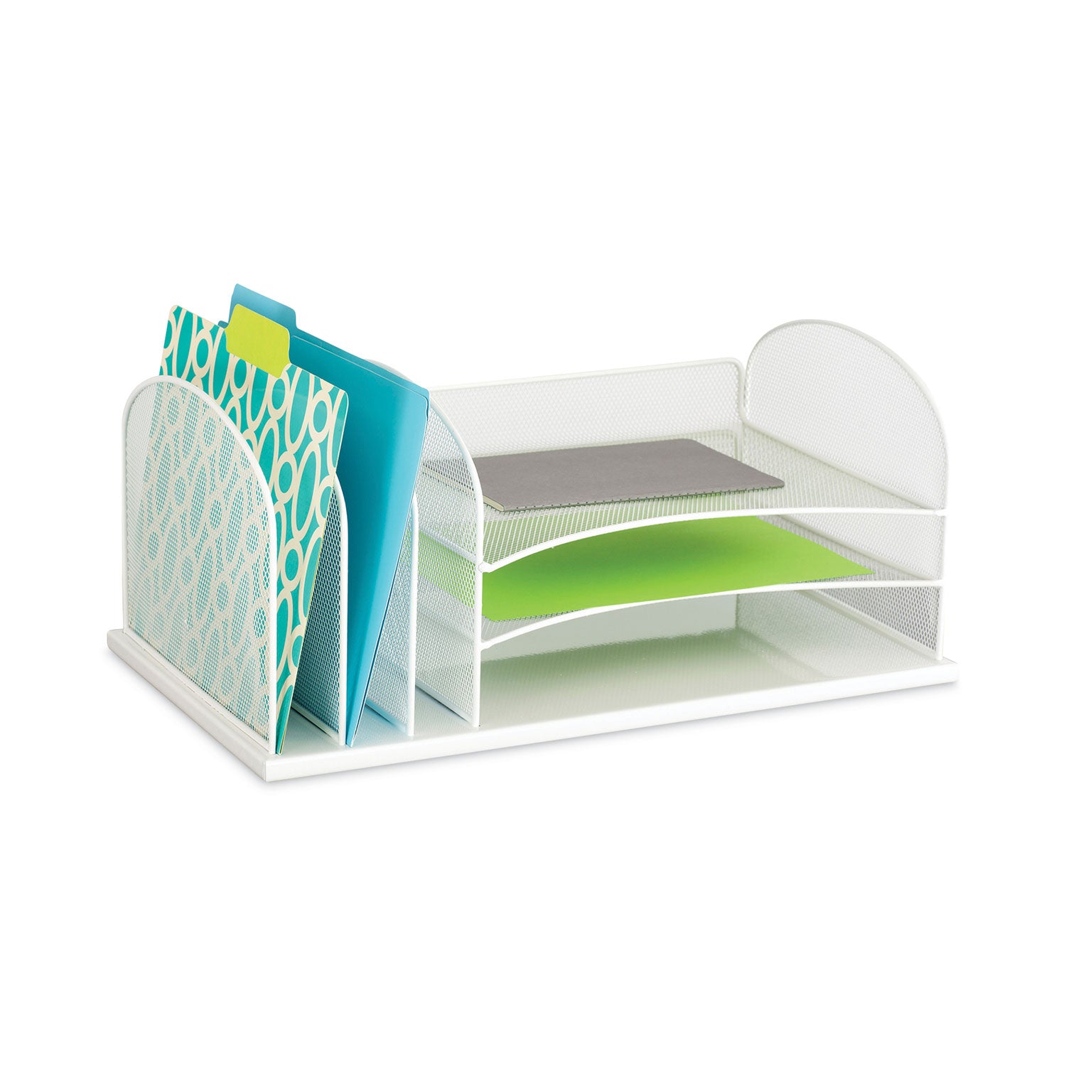 Onyx Desk Organizer with Three Horizontal and Three Upright Sections, Letter Size Files, 19.5 x 11.5 x 8.25, White - 