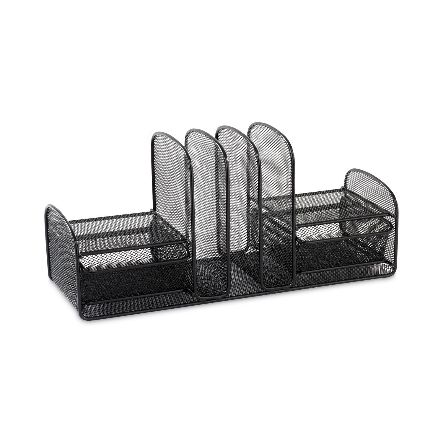 Onyx Mesh Desk Organizer, Three Sections/Two Baskets, Steel Mesh, 17 x 6.75 x 7.75, Black - 