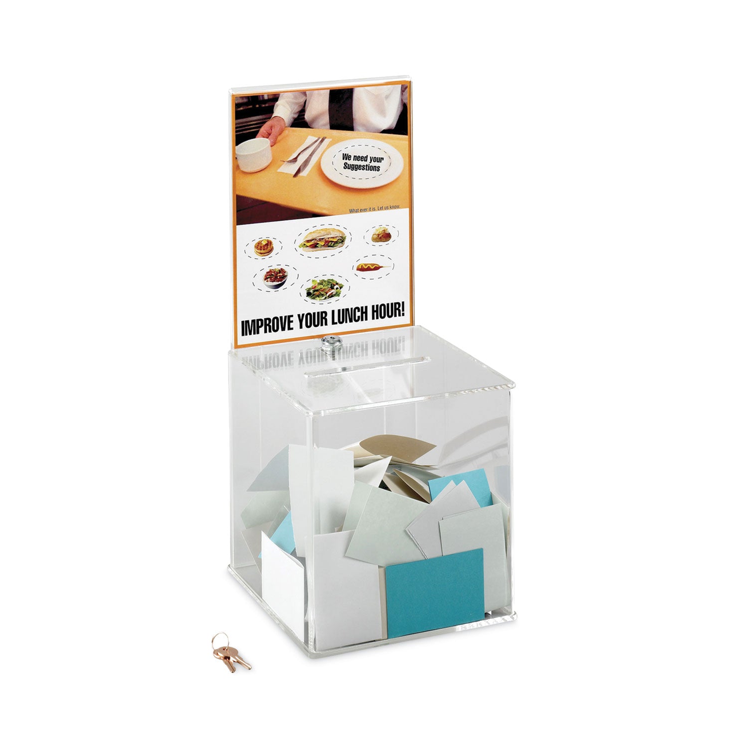 Safco Customizable Locking Acrylic Collection Box - 5.75" x 0.50" - 21" Height x 9.3" Width x 9.3" Depth - Lockable - Clear - Acrylic - 1 Each