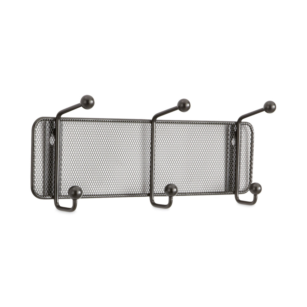 Onyx Mesh Wall Racks, 3 Hook, 14.75w x 3d x 5.5h, Black - 