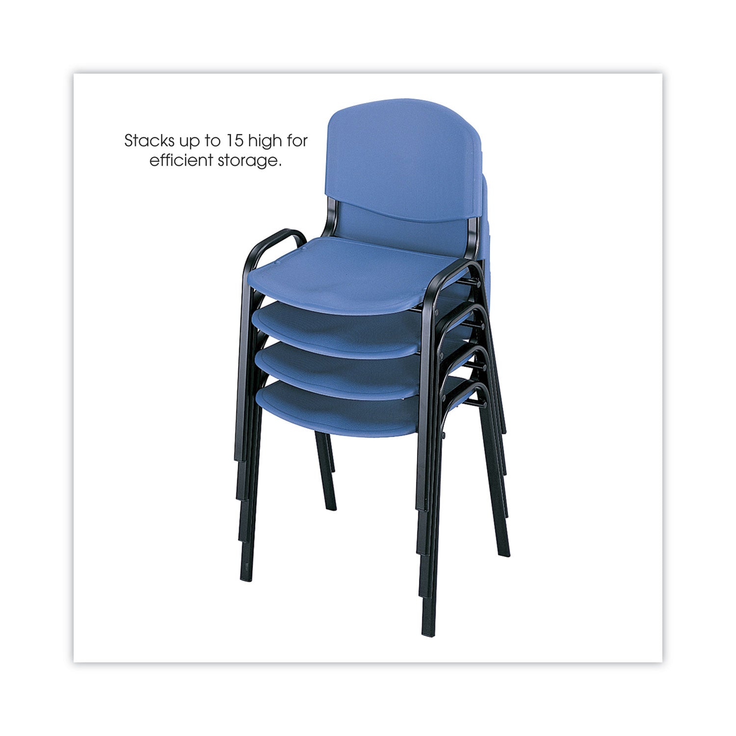 Stacking Chair, Supports Up to 250 lb, 18" Seat Height, Blue Seat, Blue Back, Black Base, 4/Carton - 