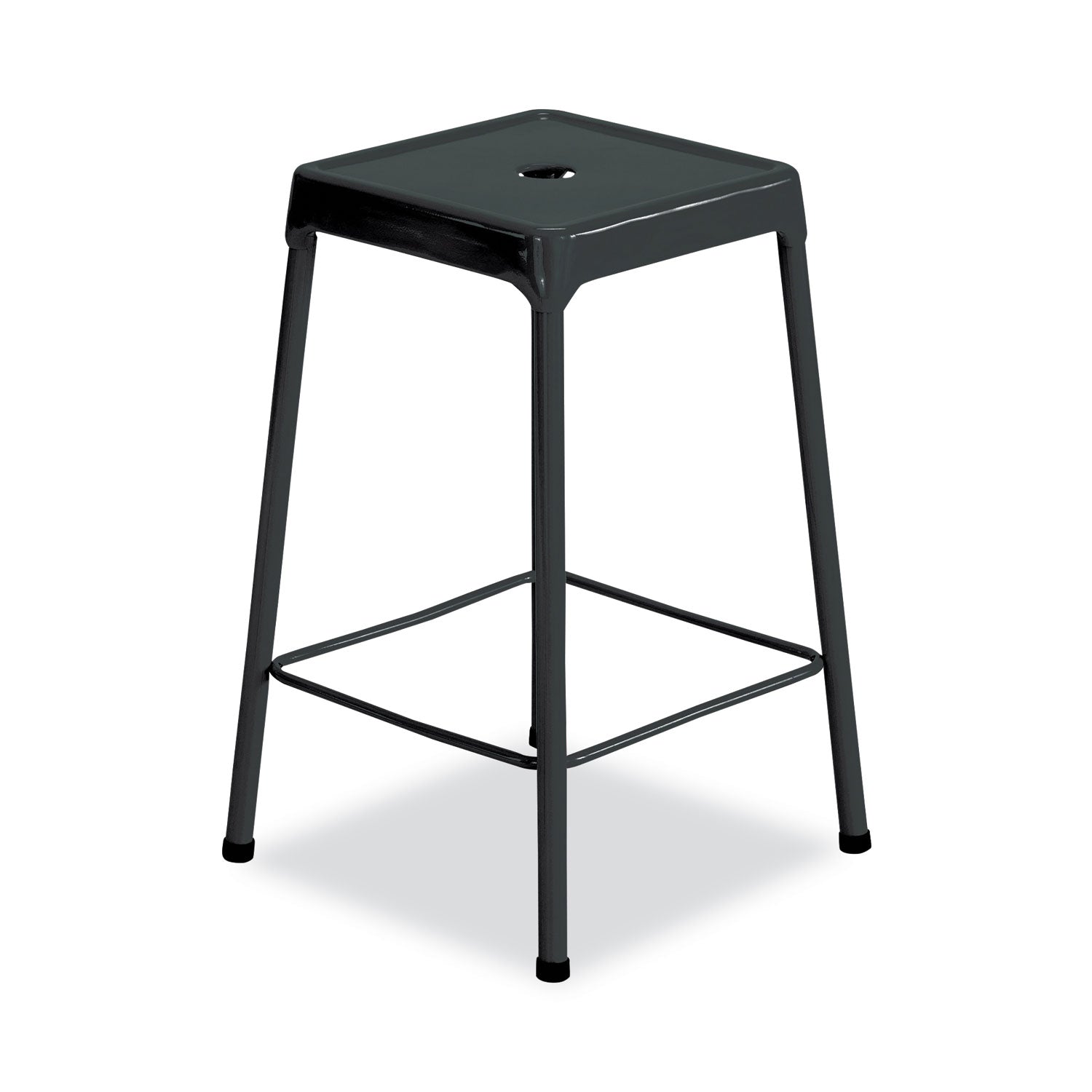 Counter-Height Steel Stool, Backless, Supports Up to 250 lb, 25" Seat Height, Black - 