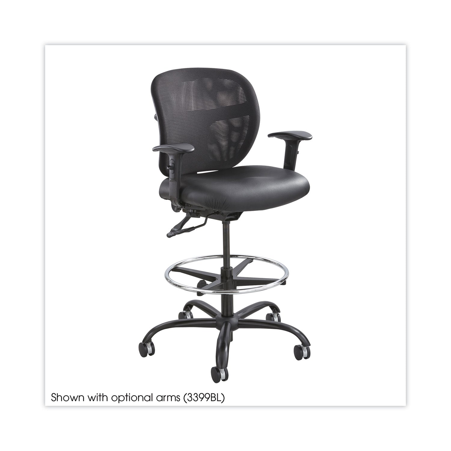 Vue Heavy-Duty Extended-Height Stool, Supports Up to 350 lb, 23" to 32.5" Seat Height, Black Vinyl Seat, Black Base