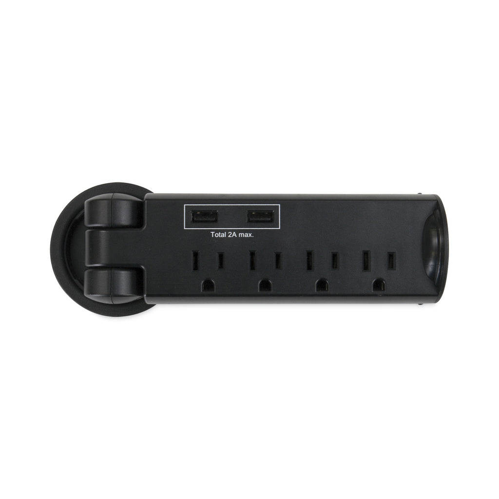 Pull-Up Power Module, 4 Outlets, 2 USB Ports, 8 ft Cord, Black - 