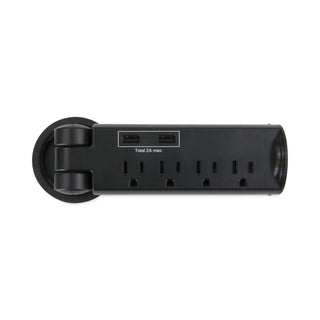 Pull-Up Power Module, 4 Outlets, 2 USB Ports, 8 ft Cord, Black - 