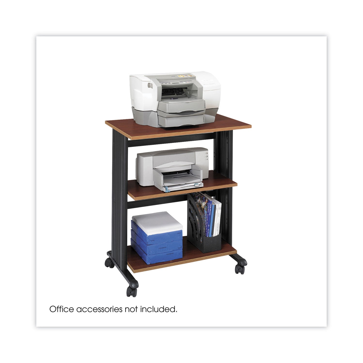 Muv Three Level Machine Cart/Printer Stand, Engineered Wood, 3 Shelves, 29.5" x 20" x 35", Cherry/Black - 