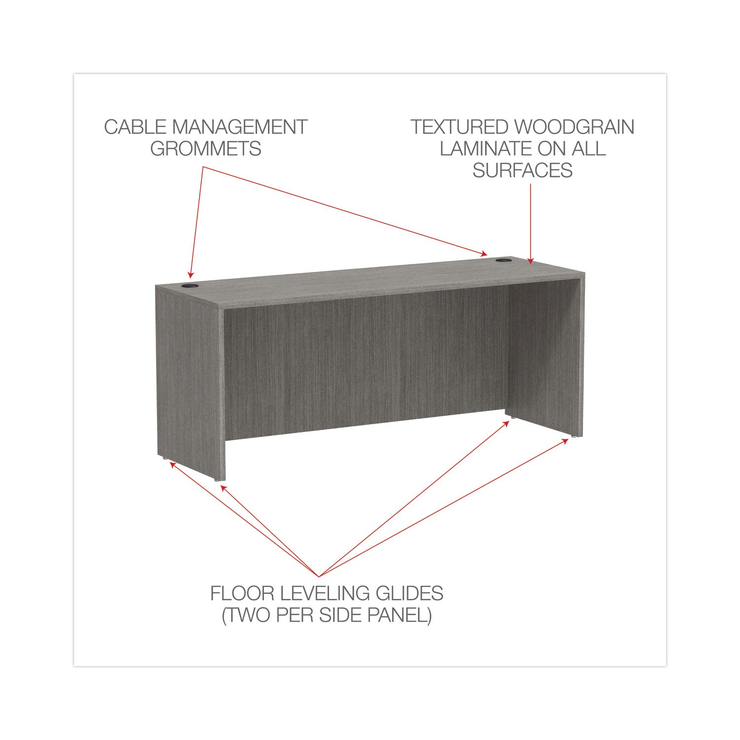 Alera Valencia Series Credenza Shell, 70.88w x 23.63d x 29.5h, Gray
