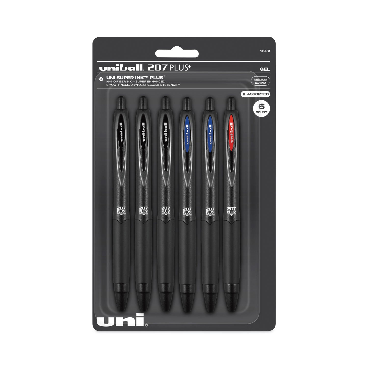 207-plus+-gel-pen-retractable-medium-07-mm-assorted-ink-colors-black-barrel-6-pack_ubc70461 - 1