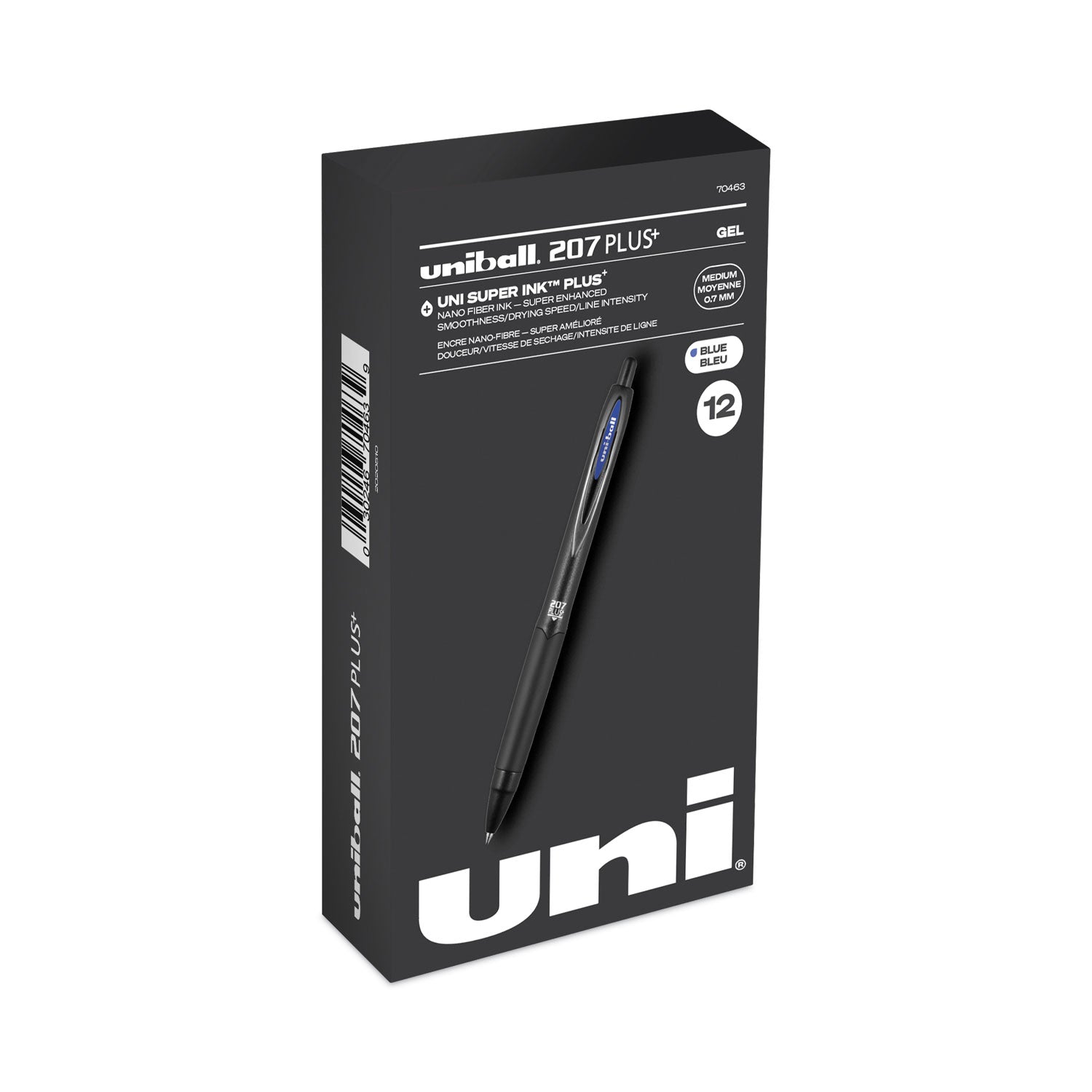 207-plus+-gel-pen-retractable-medium-07-mm-blue-ink-black-barrel-dozen_ubc70463 - 1