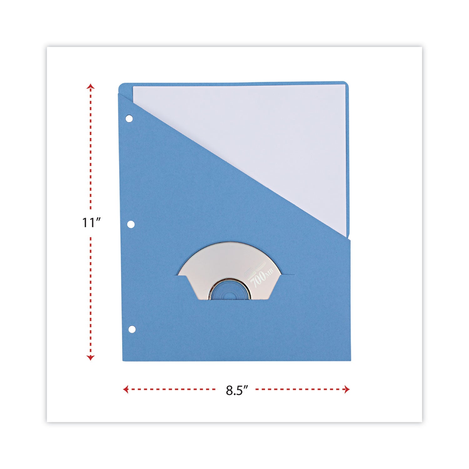 Slash-Cut Pockets for Three-Ring Binders, Jacket, Letter, 11 Pt., Blue, 10/Pack - 