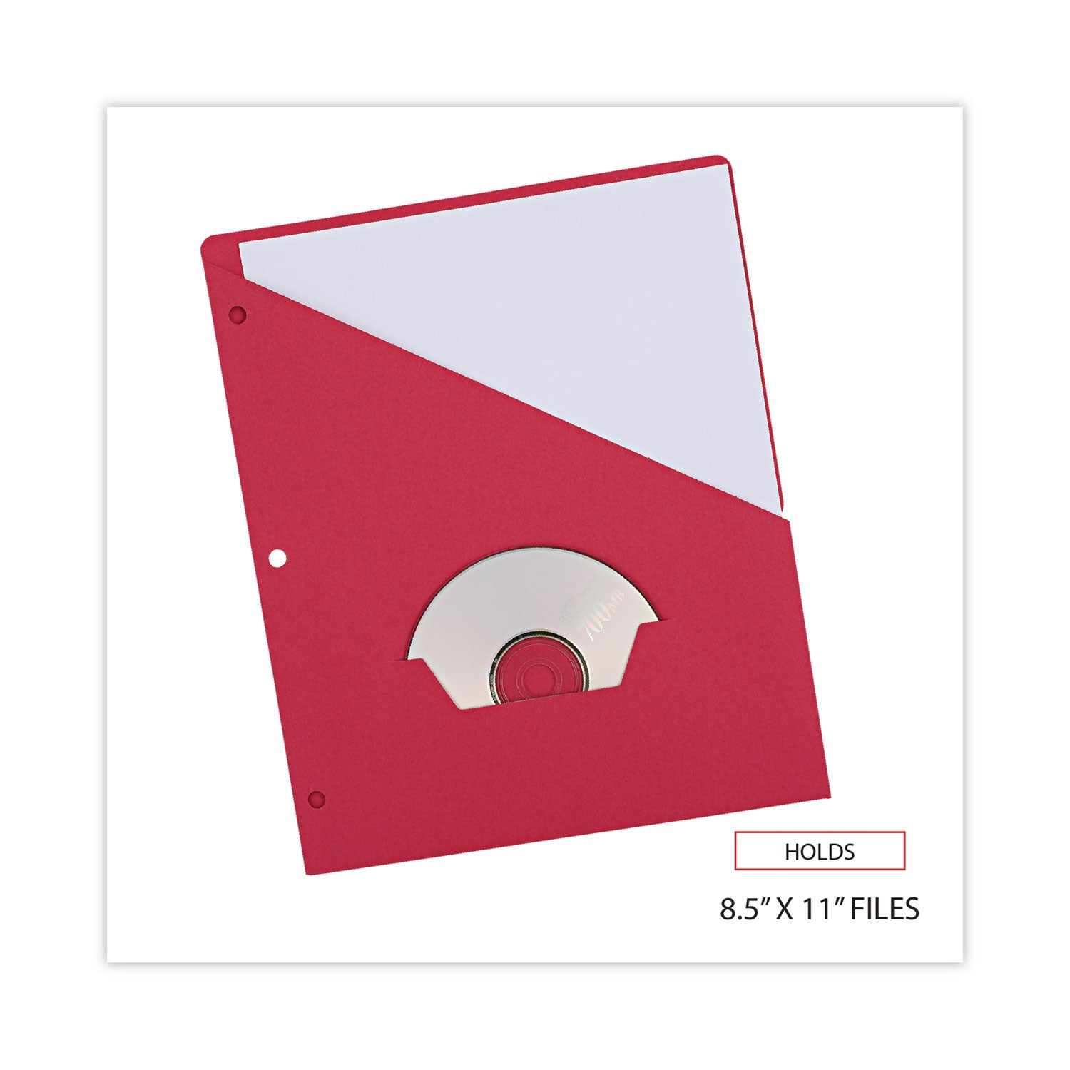 Slash-Cut Pockets for Three-Ring Binders, Jacket, Letter, 11 Pt., 8.5 x 11, Red, 10/Pack - 