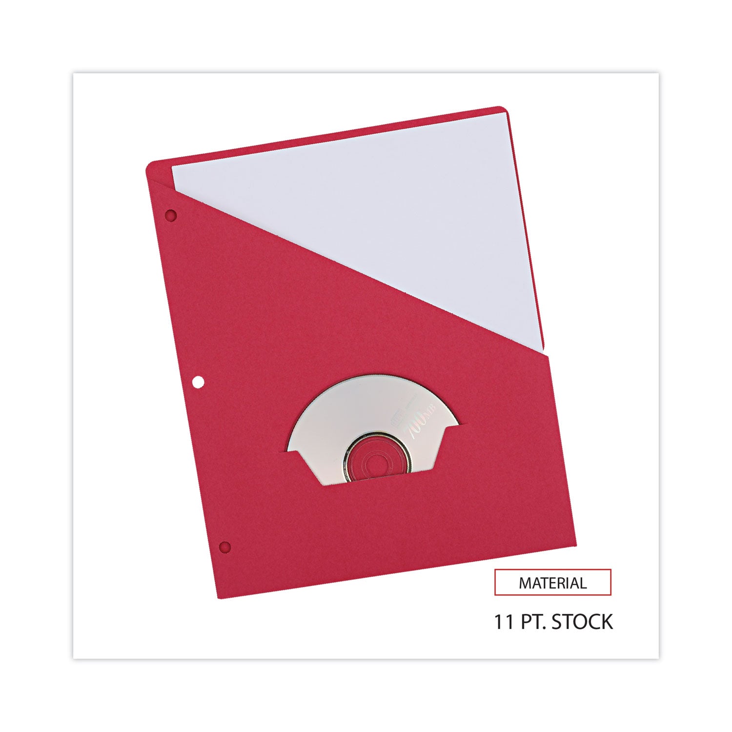 Slash-Cut Pockets for Three-Ring Binders, Jacket, Letter, 11 Pt., 8.5 x 11, Red, 10/Pack - 