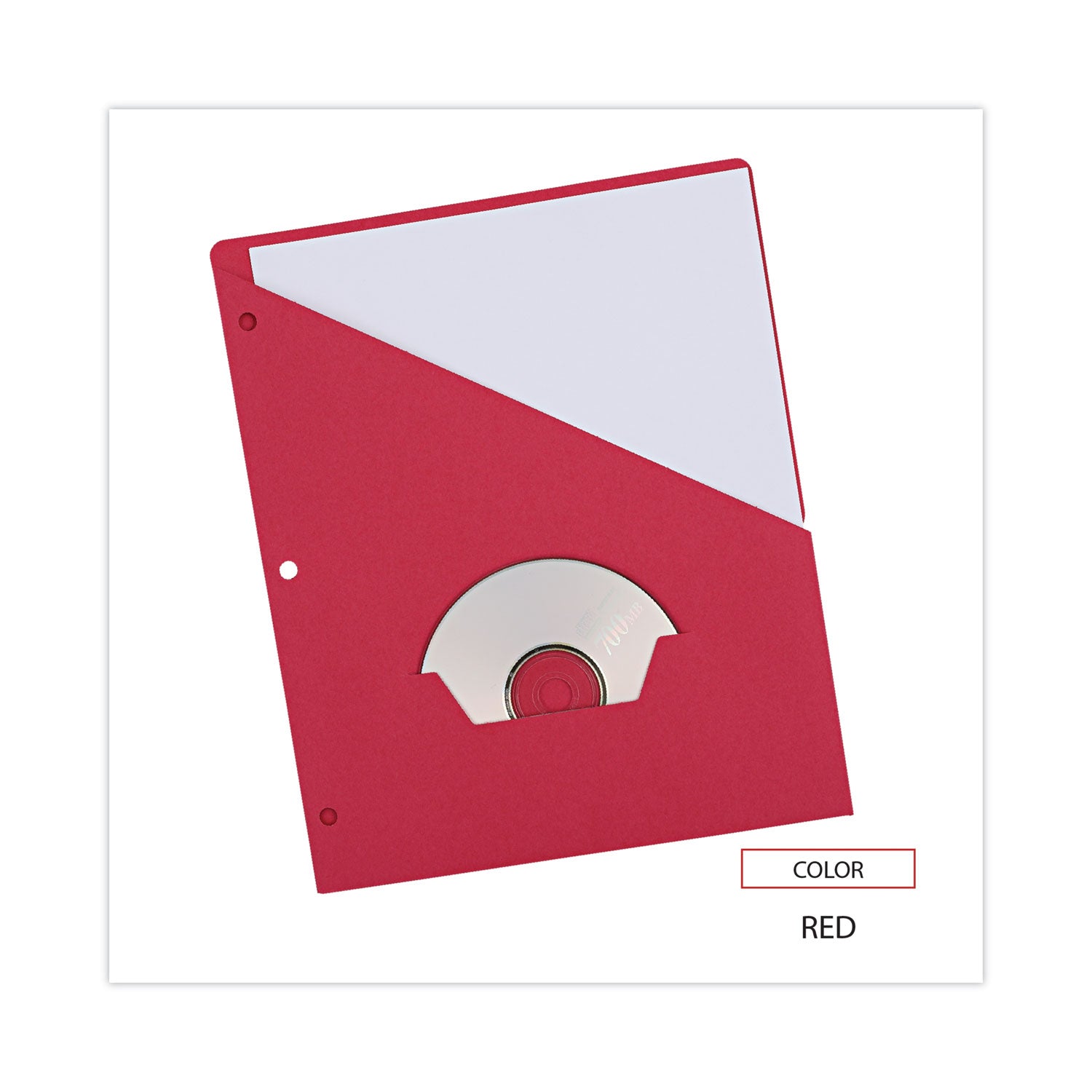 Slash-Cut Pockets for Three-Ring Binders, Jacket, Letter, 11 Pt., 8.5 x 11, Red, 10/Pack - 
