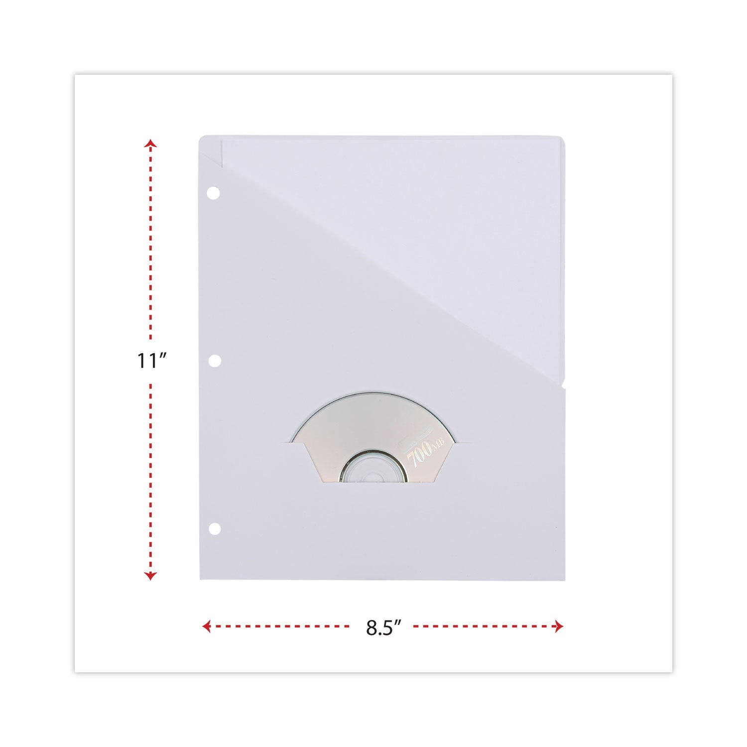 Slash-Cut Pockets for Three-Ring Binders, Jacket, Letter, 11 Pt., 9.75 x 11.75, White, 10/Pack - 3