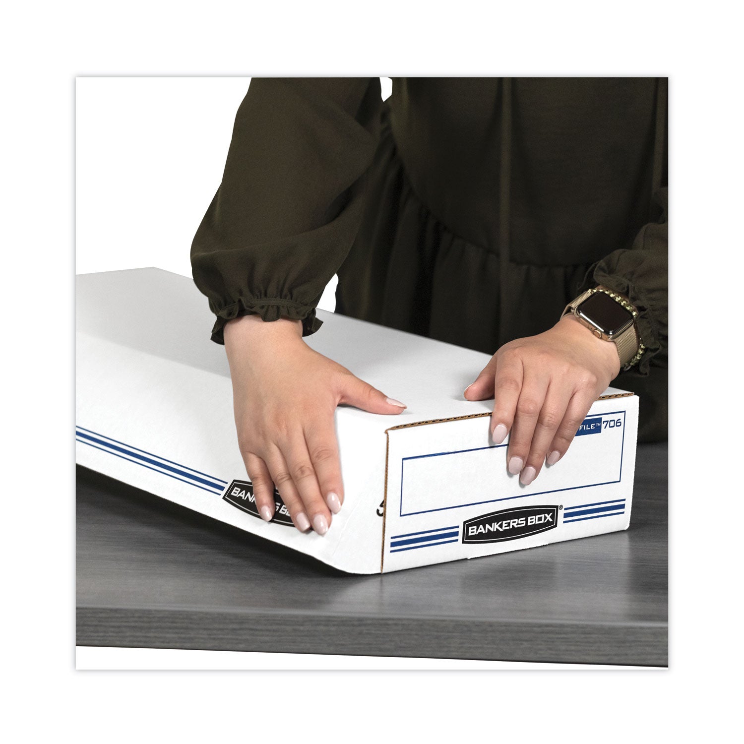 STOR/FILE Check Boxes, 9.25" x 25" x 4.13", White/Blue, 12/Carton - 