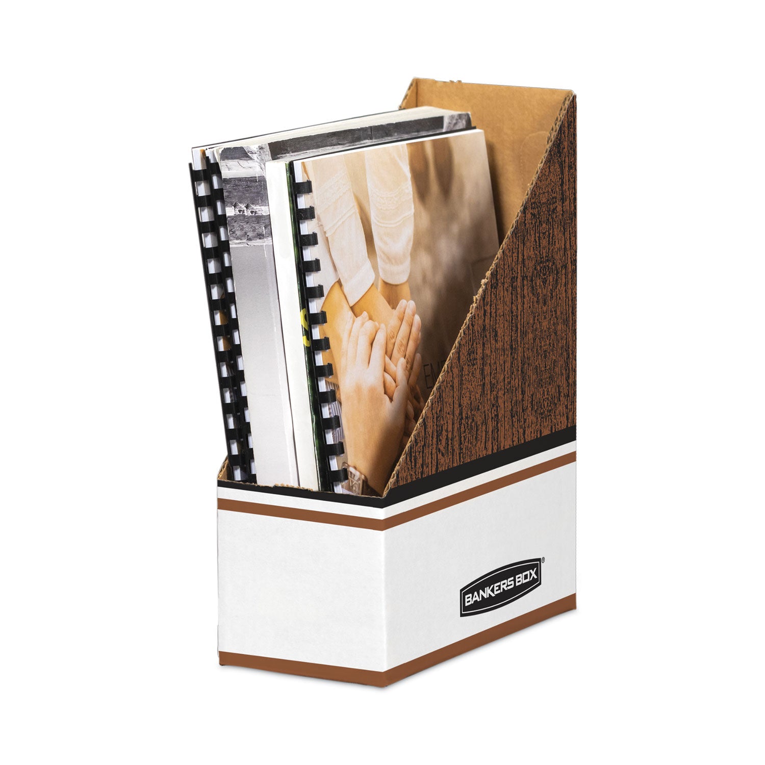 Corrugated Cardboard Magazine File, 4 x 11 x 12.25, Wood Grain, 12/Carton - 