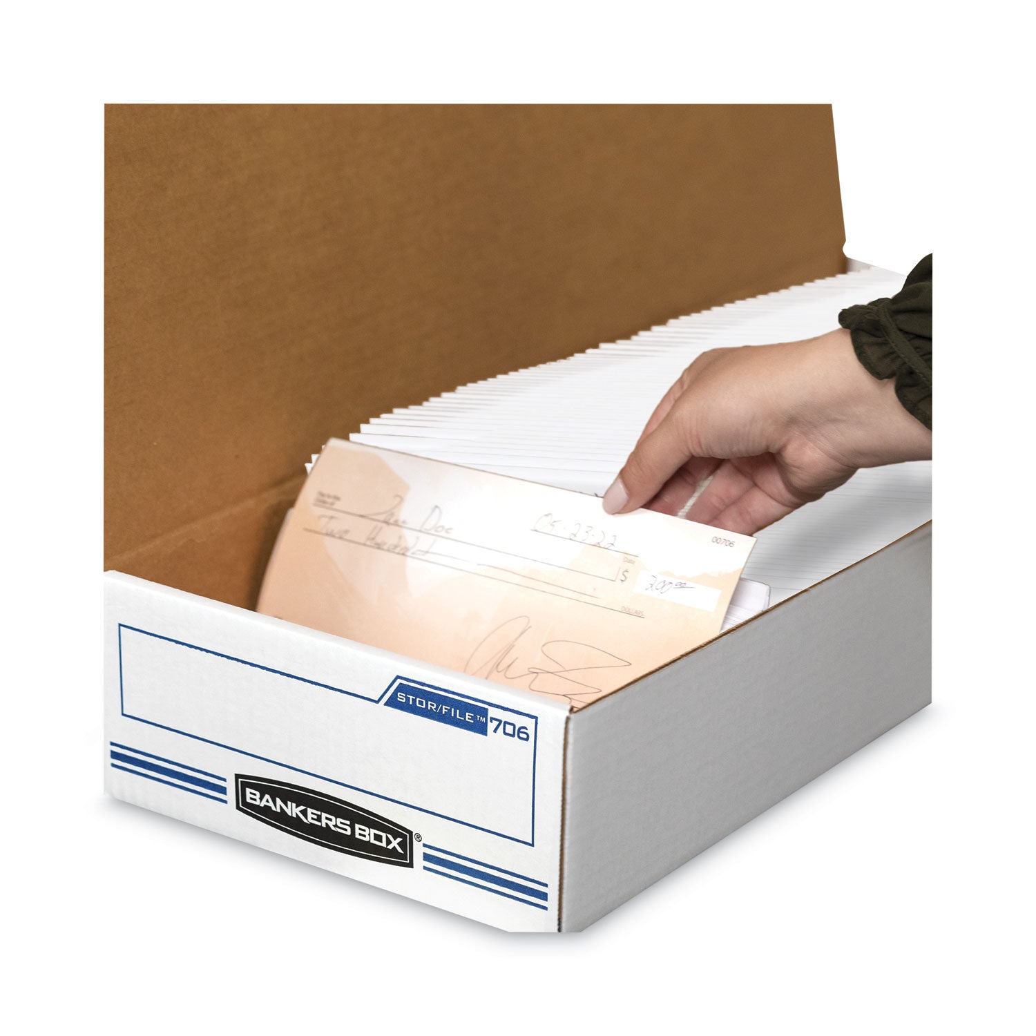 STOR/FILE Check Boxes, 9.25" x 25" x 4.13", White/Blue, 12/Carton - 