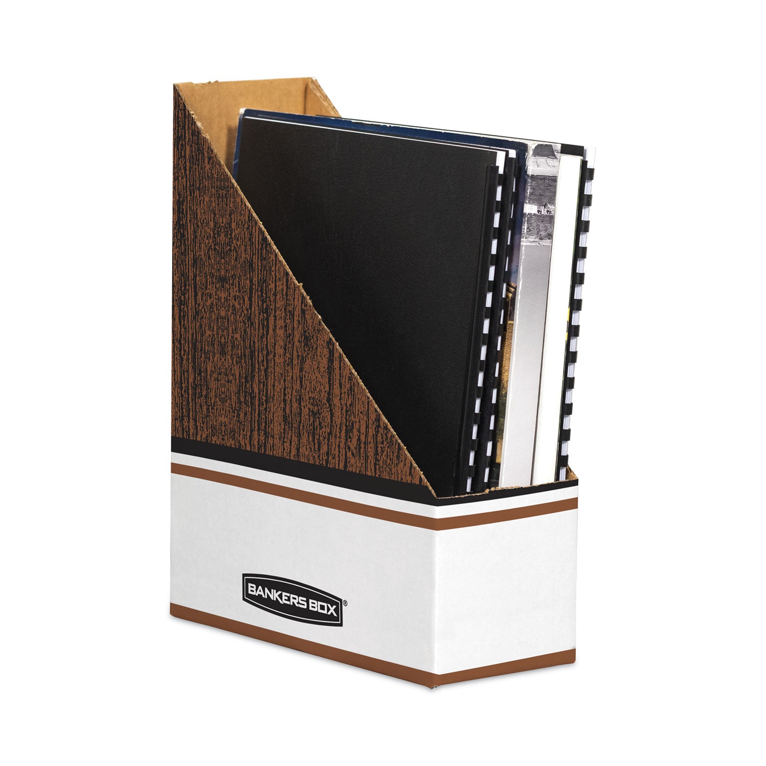 Corrugated Cardboard Magazine File, 4 x 11 x 12.25, Wood Grain, 12/Carton - 